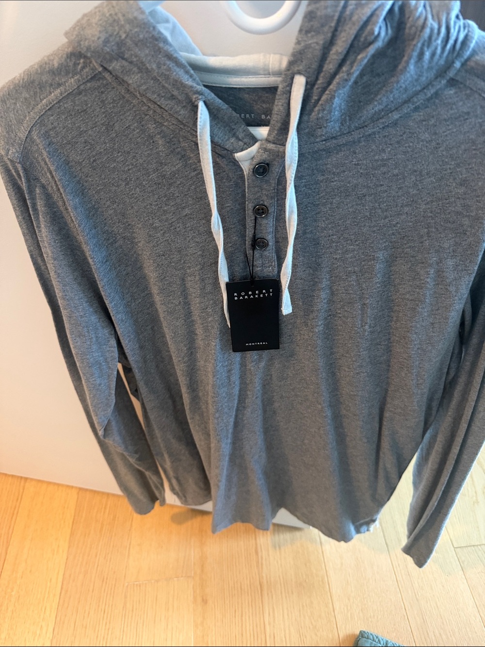 Robert Barakett Gray Hooded Henley with Contrast Drawstrings
